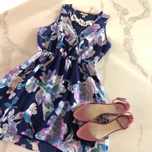 NWT Ambar Floral & Hummingbird Blue Dress Sz S
